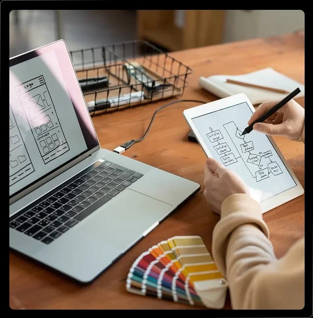 Prototype screens displayed on a laptop during validation