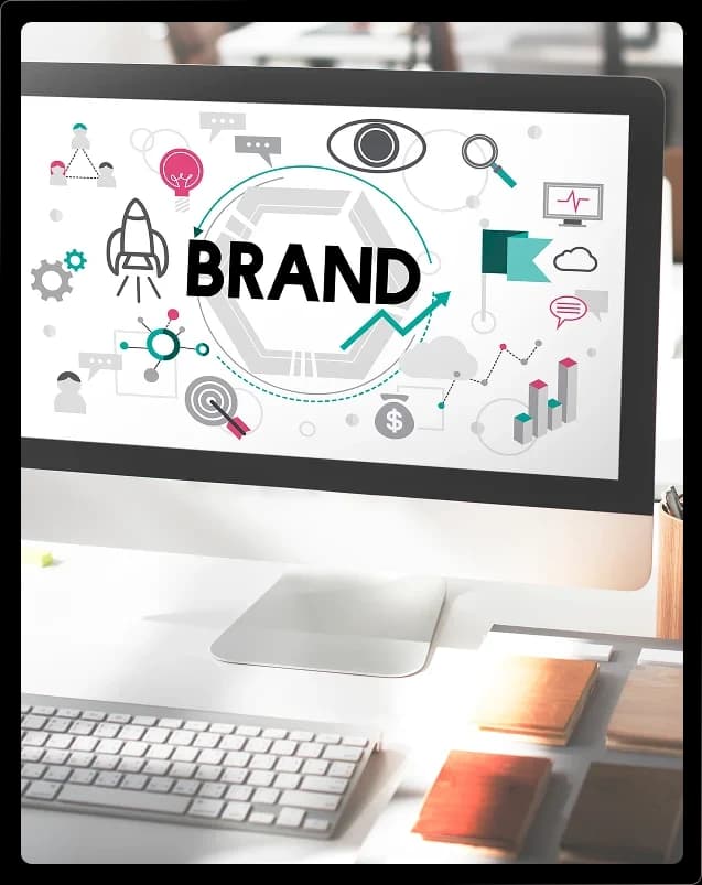 Desktop display showcasing a brand discovery ecosystem