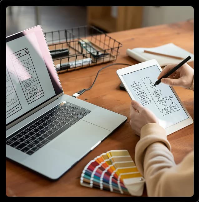 Prototype screens displayed on a laptop during validation